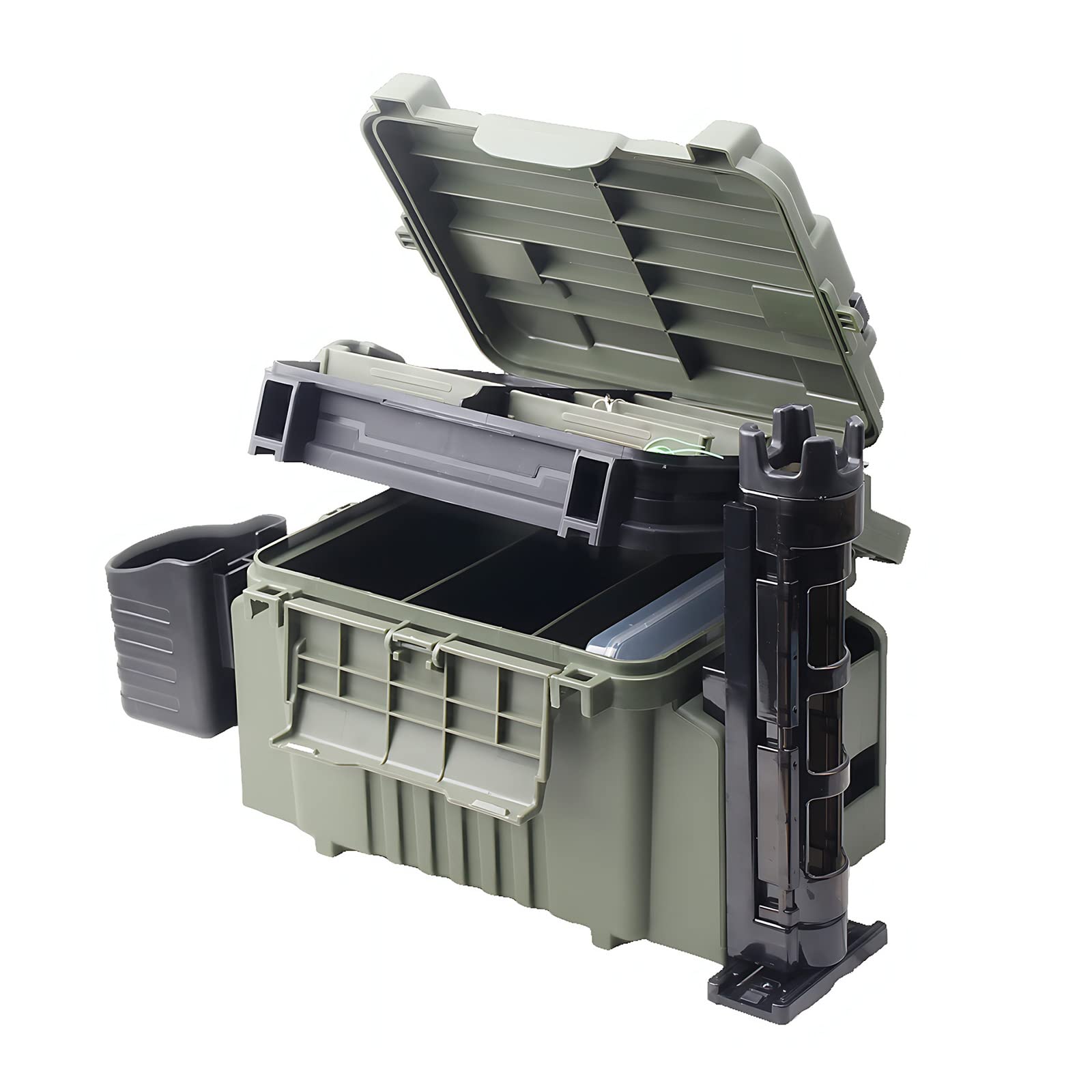 Caja de aparejos de pesca de capas, caja de aparejos de pesca impermeable, portátil, contenedor de señuelos con divisores ajustables, organizadores de pesca y almacenamiento, grande