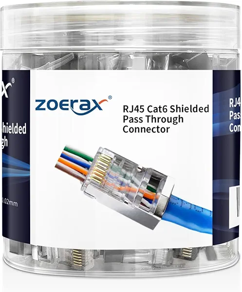 ZOERAX 100-Pack RJ45 Cat6 Pass Through Connector Shielded RJ45 Modular Plugs for Solid or Stranded FTP/STP Ethernet Cable