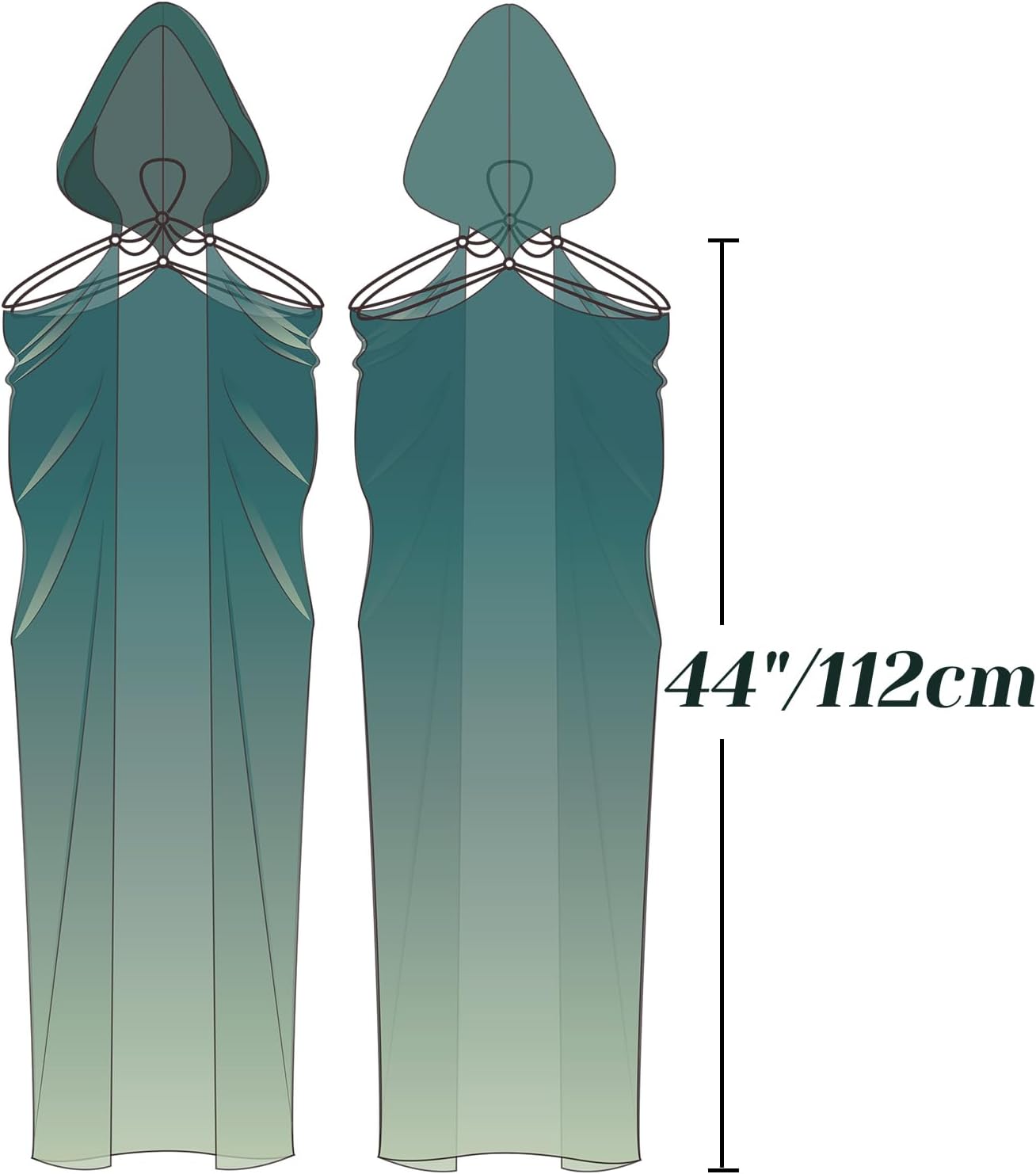 KUOIN Hooded Cape for Women Tulle Gothic Fairy Cloak Off Shoulder Fantasy Capelet Full Length 112CM - Image 8