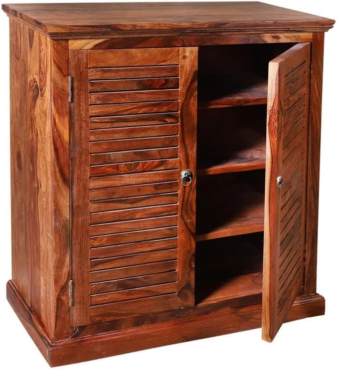 TAMANNA ART PALACE Solid Sheesham Wood Floral Carved Kitchen Cabinet with Storage, Natural Honey ...