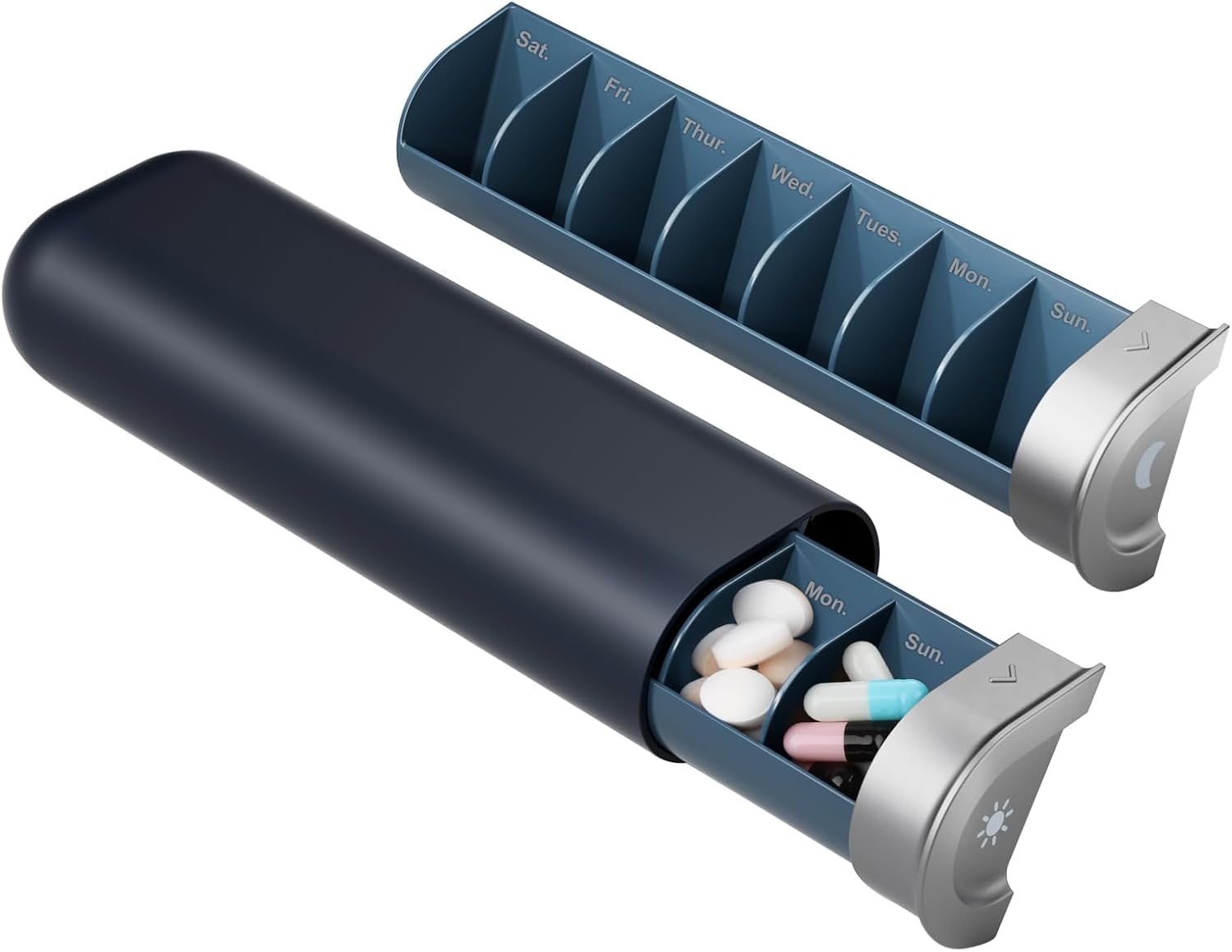 Upgraded Pill Organizer 2 Times a Day, AM PM Pill Box 7 Day, Weekly Travel Pill Container, Cute Pill Case for Vitamin, Medication, Vitamins, Fish Oils and Supplements (Black)