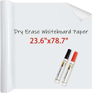 White Board Paper with 2 Markers, Large Dry Erase Contact Paper, Peel and Stick Whiteboard Sticker, Self-Adhesive White Board Roll Wallpaper for School/Office/Home/Kids Drawing (23.6"×78.7")