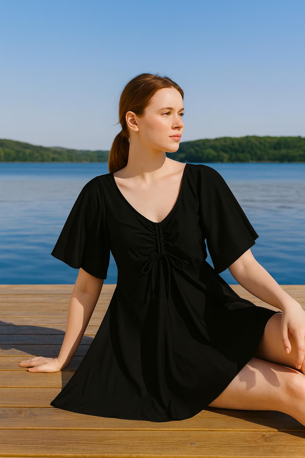 EVAINTIMATES Classic Black Flare Beach Cover-Up Swimwear, Designed for Effortless Elegance and All-Day Comfort. 3