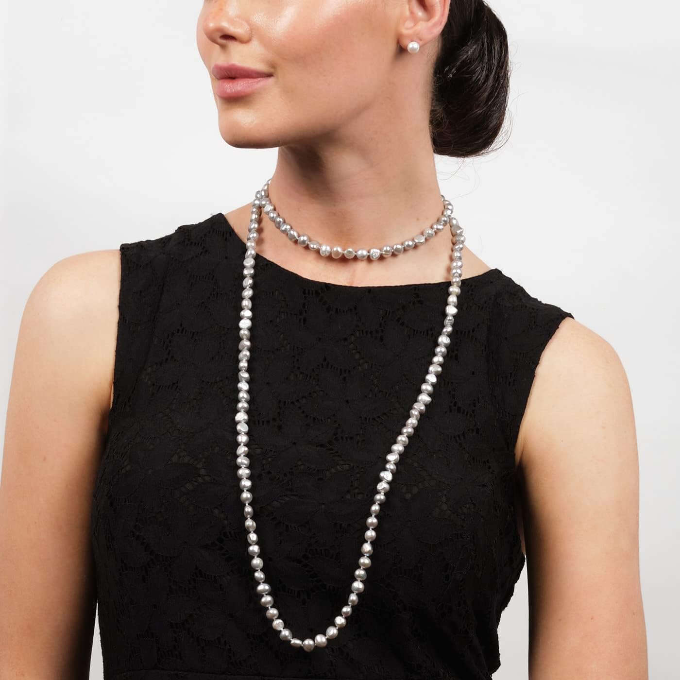 Women's Long Beaded Pearl Necklace - Natural Freshwater 8-9mm Baroque Pearls in White, Black, Pink, and Multicolor - 48 Inches