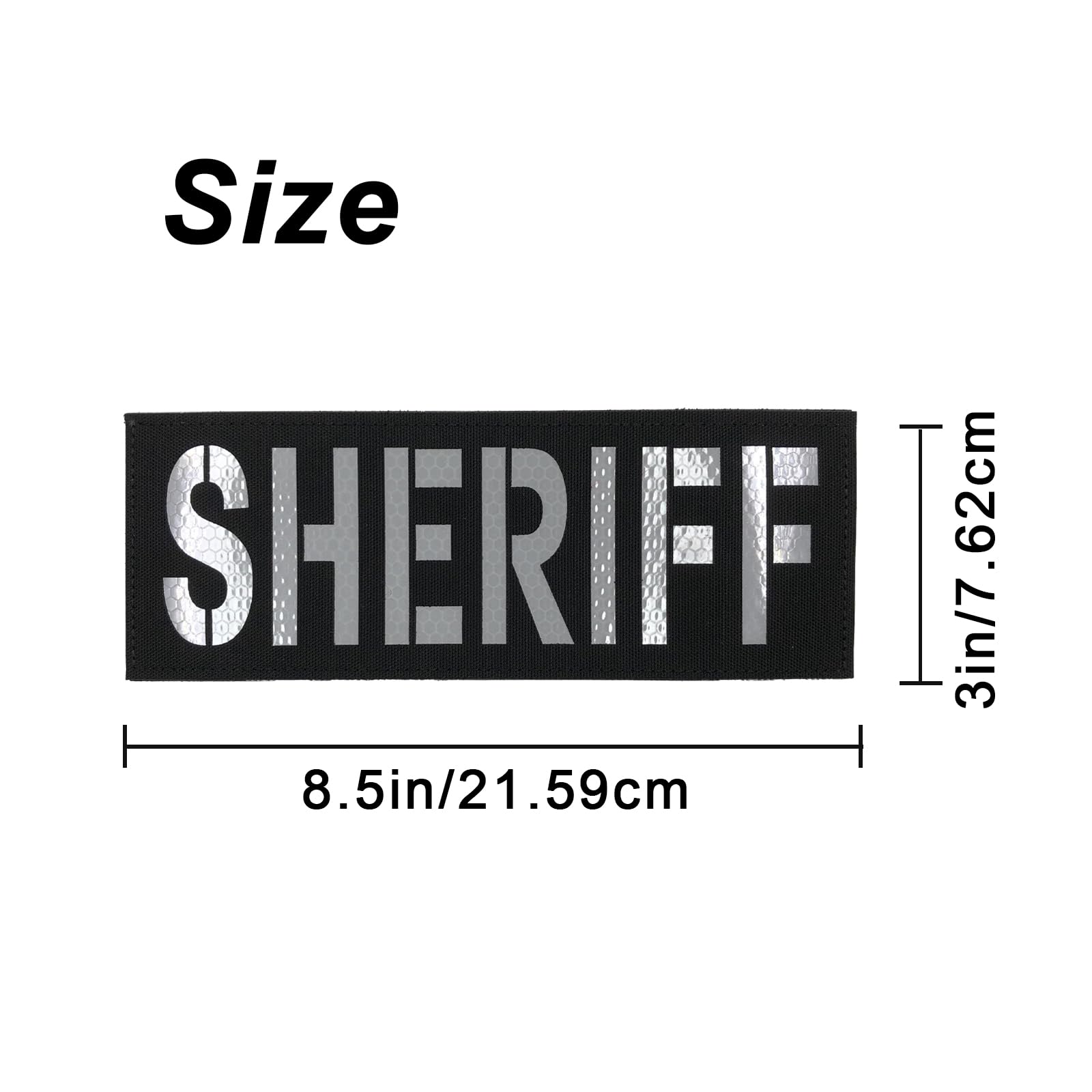 uuKen Sheriff Patch Reflective Laser Cut for Vest Jacket Bags Backpacks Clothing with Hook and Loop (RL Black and White, L 8.5