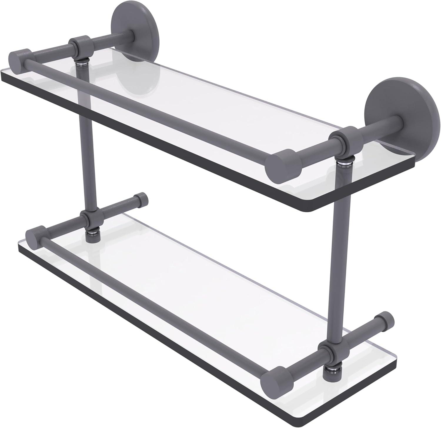 Allied Brass P1000-2/16-GAL-ORB P 1000 2 Gal Inch Tempered Double Gallery Rail Glass Shelf, 16 Inch, Oil Rubbed Bronze