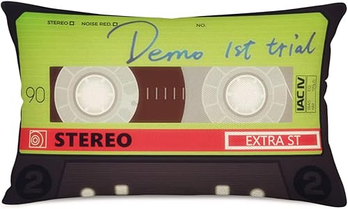 Fundas de almohada retro vintage de 12 x 20 pulgadas con cinta de casete Artsy Lumbar Reproductor de cassette 1980S70S Vibe Decoración del hogar,