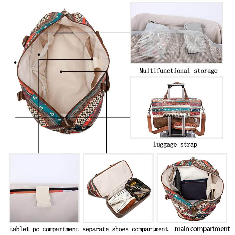 Kinmac Garment Bag with Shoes Compartment,Duffel Bag For Travel,Sports Gym Yoga Duffel Bag Weekender Overnight Totes Bag (Bohemian)4