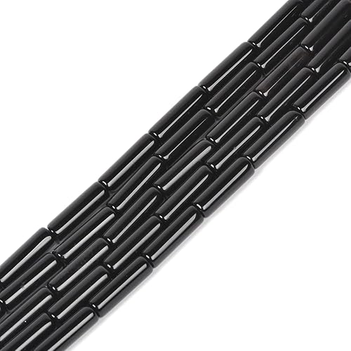 HAAMIIQII 30 cuentas de ónix negro natural de 0.157 x 0.512in, tubo cilíndrico, cuentas sueltas de piedras preciosas para hacer joyas, pulseras y