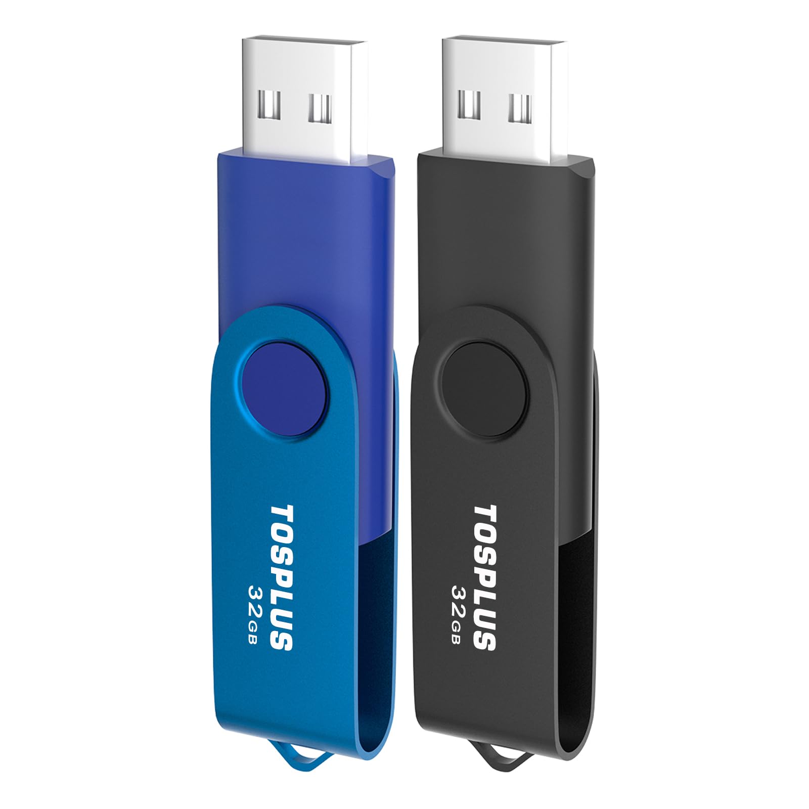 Paquete de 2 unidades flash USB 2.0 de 32 GB, memoria USB 2.0, almacenamiento de datos, diseño giratorio (negro/azul)