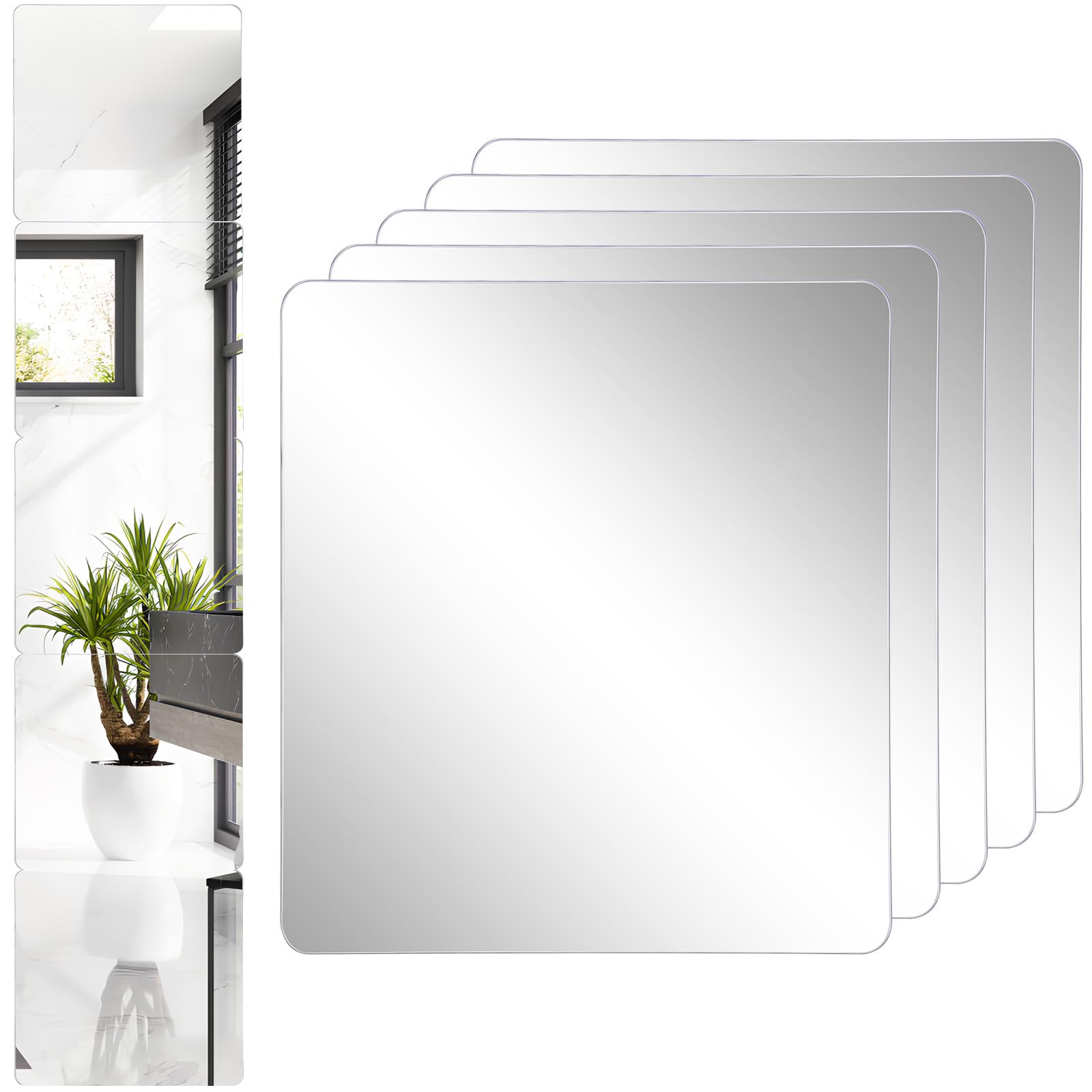 Self Adhesive Mirror Tiles for Wall 20x20 Cm Square Mirror Stickers 4pcs for Bathroom Bedroom Nursery Decor