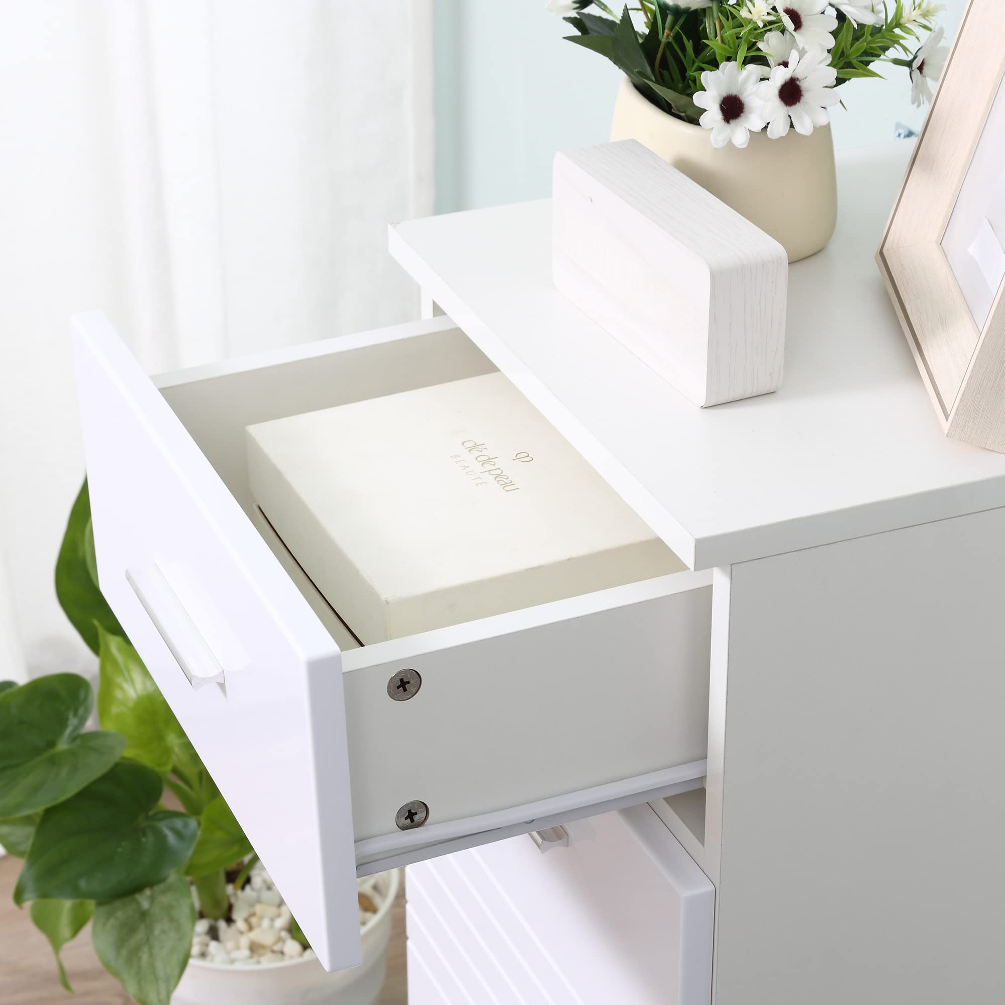 kleankin Meuble sur Pied Colonne Bas de Salle de Bain Placard Porte avec étagère tiroir Coulissant en Bois Blanc