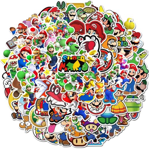 Mario Stickers 100Pcs for Water Bottles Laptop Computer Skateboard Cute Sticker Gift for Kids Teens Waterproof