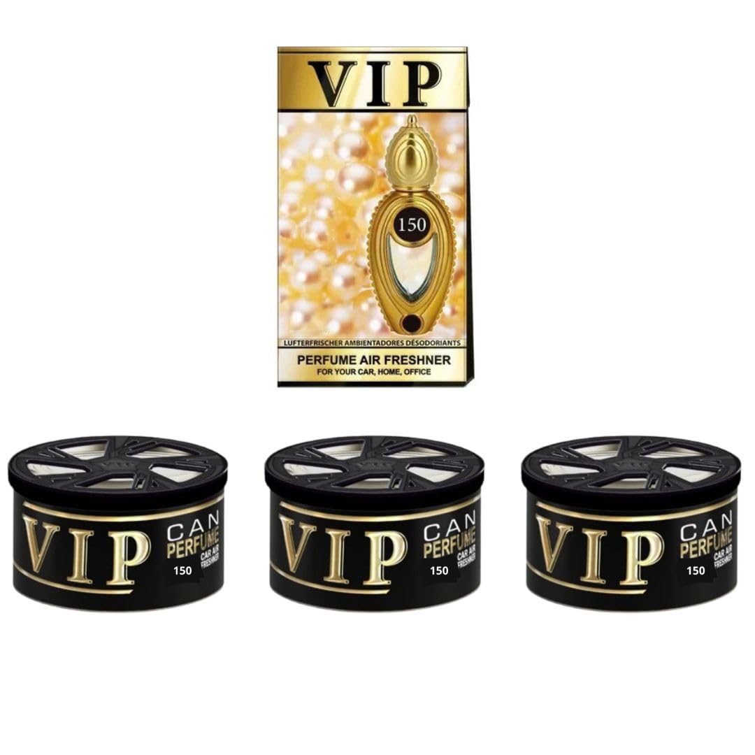 AutoFullCar – Deodorante Premium Caribi VIP in lattina con interno in silicone iniettato, ispirato ai profumi di alta gamma, aroma duraturo fino a 60 giorni, per auto e casa (PACK DA 3, 150)