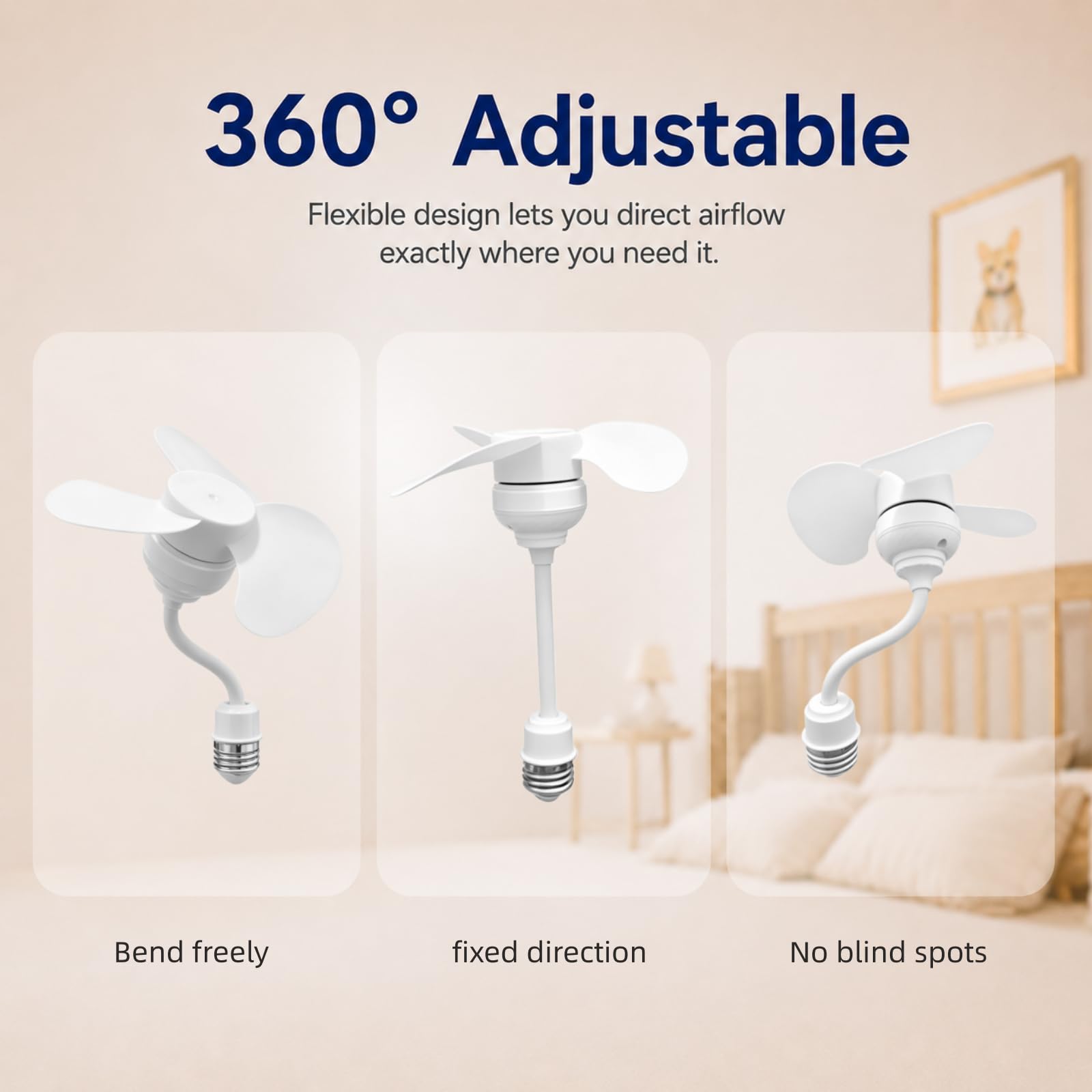 Kit di ventilatore con presa E27 con adattatore di presa, mini ventilatore elettrico silenzioso con collo d'oca flessibile, base per lampadina e risparmio energetico, ventilatore da scrivania