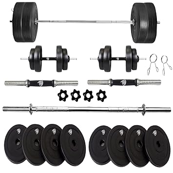 BULLAR Home Gym Set, 8kg to 20kg with 3 Straight Rod and 2 Dumbbell Rods, Gym Combo, and Home Workout Equipments with PVC Weights Plates (20 KG Set) - image, photos