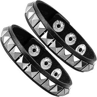 PU Leather Spike Bracelet for Men Women Punk Gothic Cuff Bangle Adjustable Spiked Studded Bracelet Black Wristband