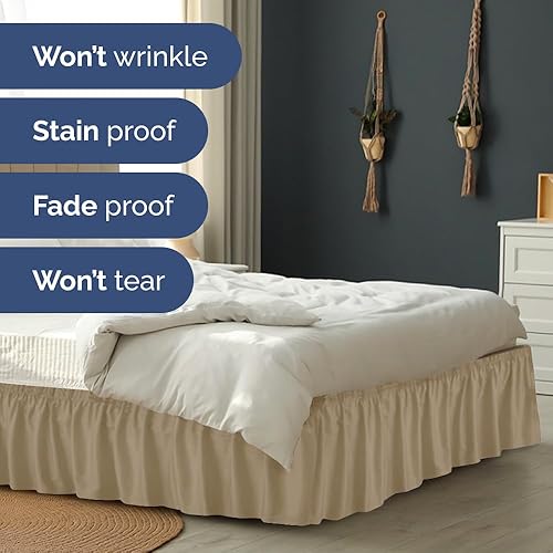 Miniatura 5 de CGK Linens - Falda de cama envolvente con volantes, color beige, para camas de tamaño Queen con altura de 18 pulgadas sin arrugas, plisada con tela