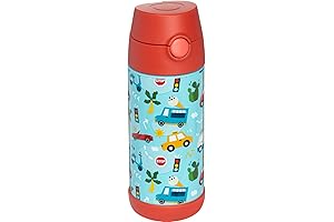 Snug Kids Water Bottle - Insulated, Stainless Steel, Straw Lid, Cars Design (12oz)