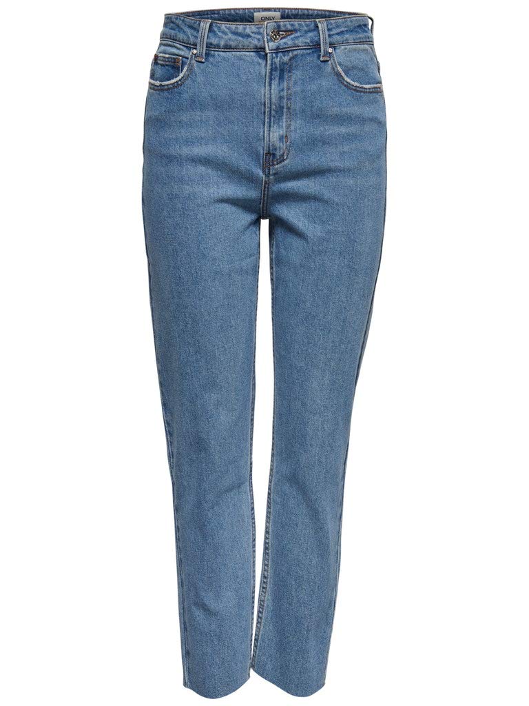 ONLY Women's Onlemily Hw St Raw Crop ANK Mae06 Noos Jeans, Light Blue Denim, 32/32