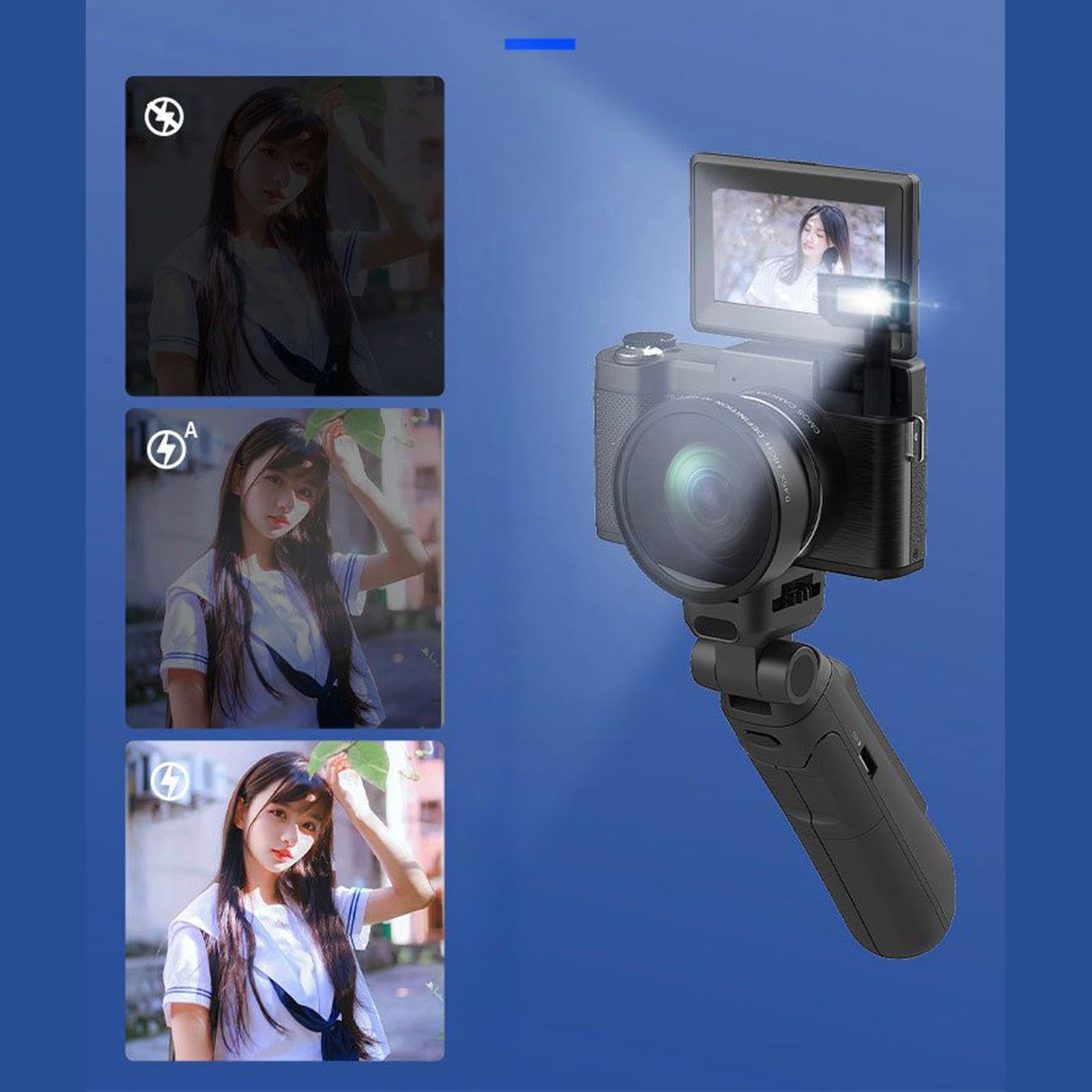 Fotocamera 4K per fotografia, fotocamera digitale 4K vlogging Camera da | Gira touch screen, videogioco anti-shake, telecomando, apparecchiatura di streaming live