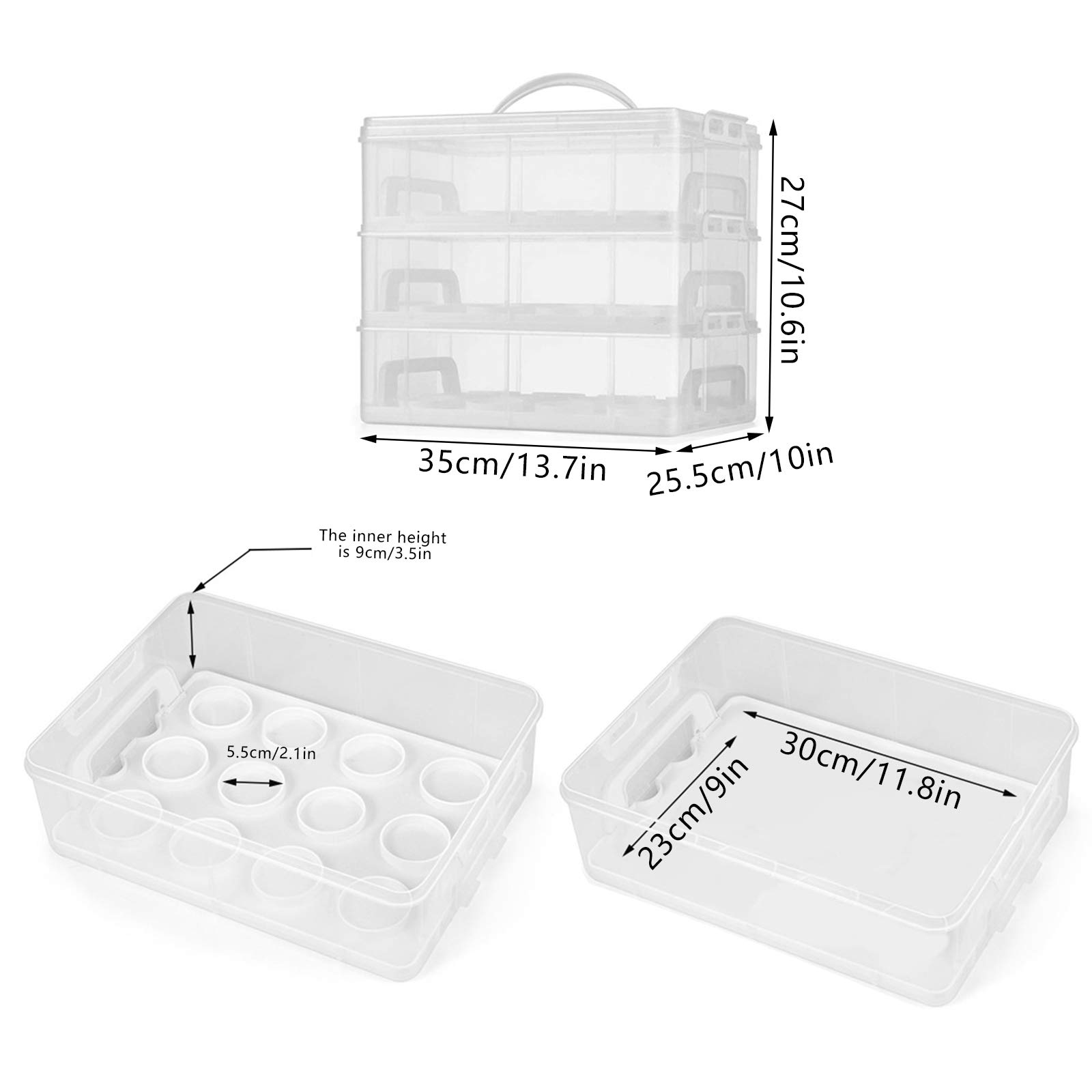 Contenitore porta cupcake a 3 ripiani, in plastica trasparente, per contenere 36 cupcake o 3 torte grandi