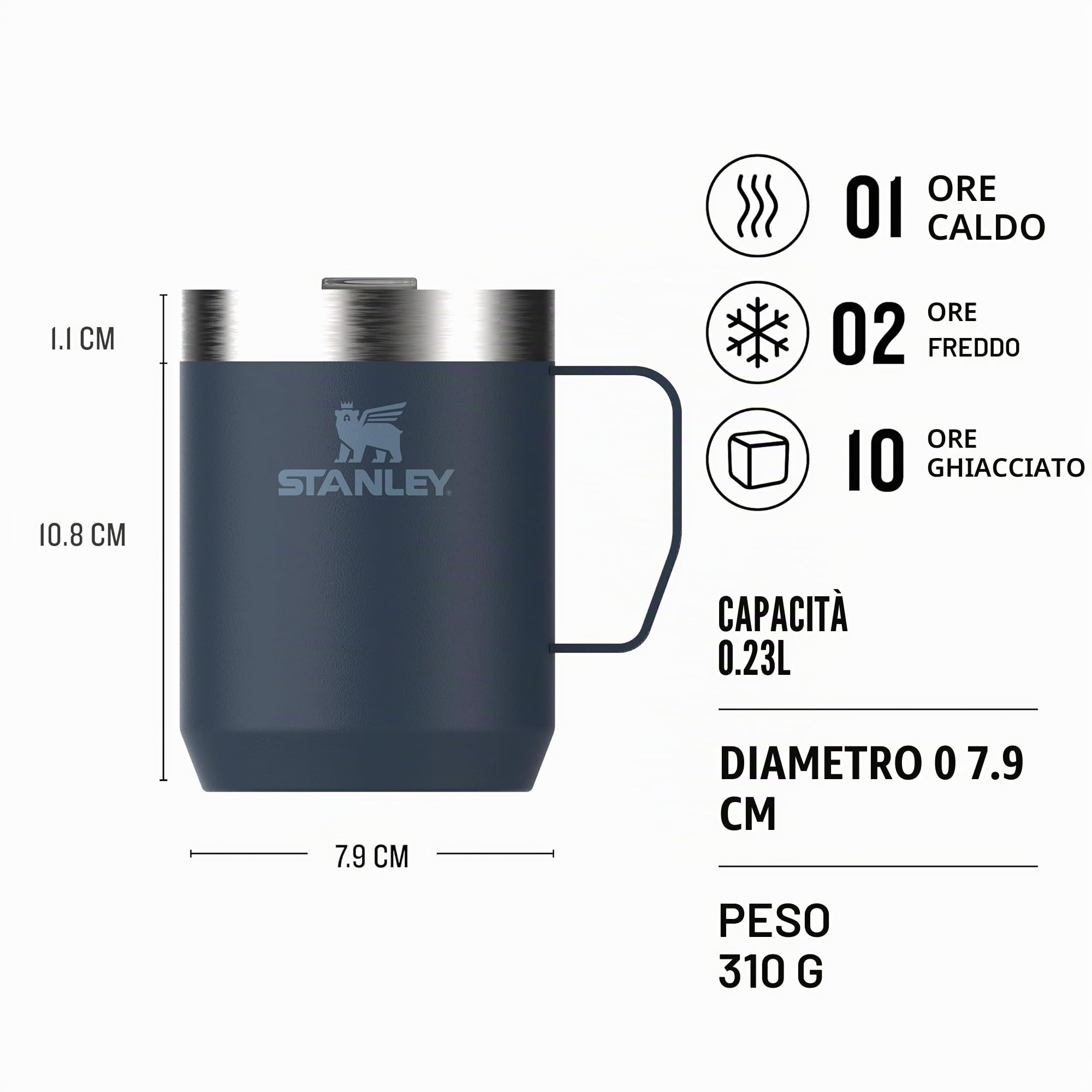 STANLEY Classic Legendary Camp Mug 0.23L - Mantiene 1 Ore Caldo - 2 Ore Freddo - Lavabile In Lavastoviglie - Senza BPA - Termos Da Caffè - Bicchiere Termico Da Campeggio - Navy