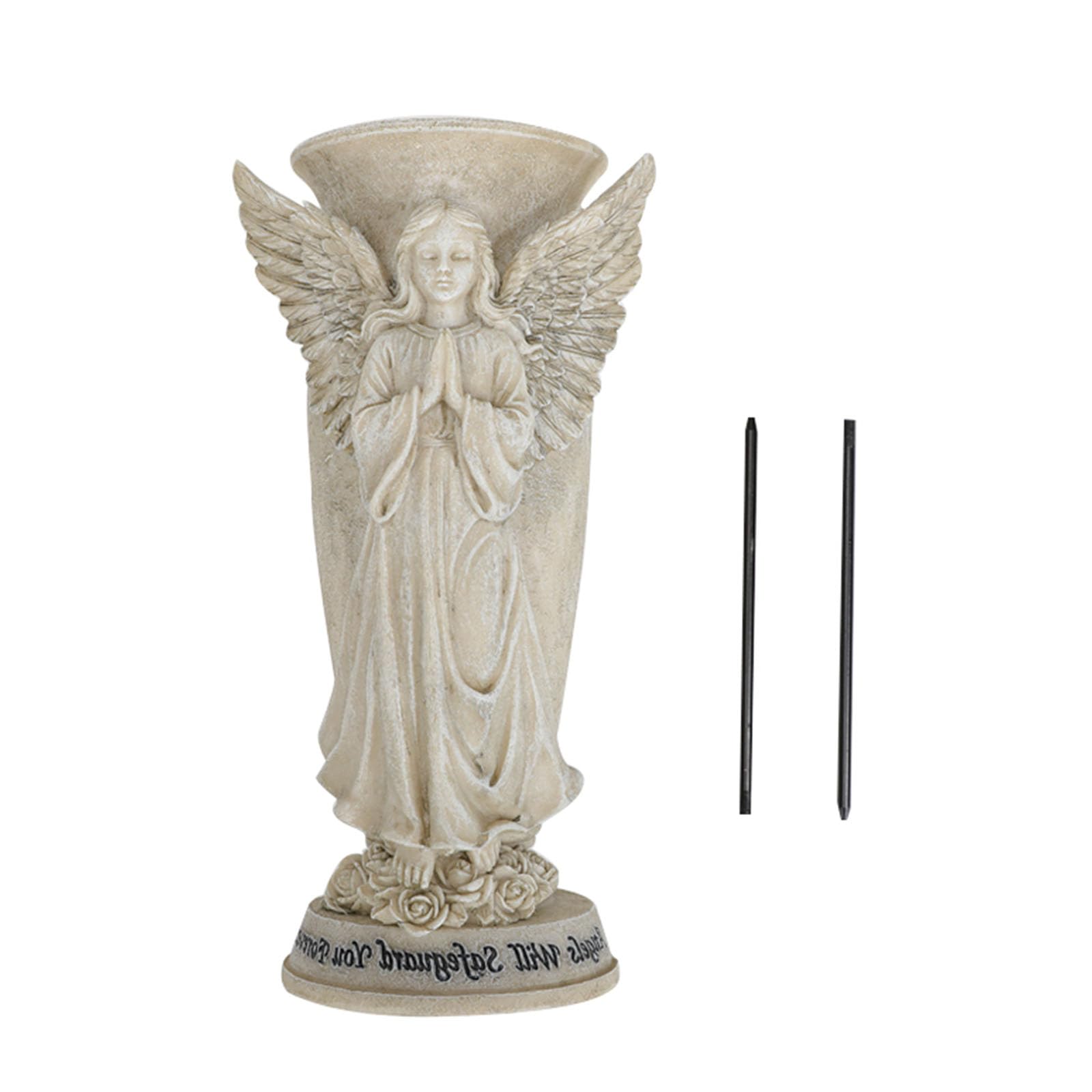 Buxuaaaa Weatherproof Praying Resin Vases with Ground Spikes, Memorial Garden Cemetery Outdoor Grave Decorations Resins Angelic Figurine Memorial Vases