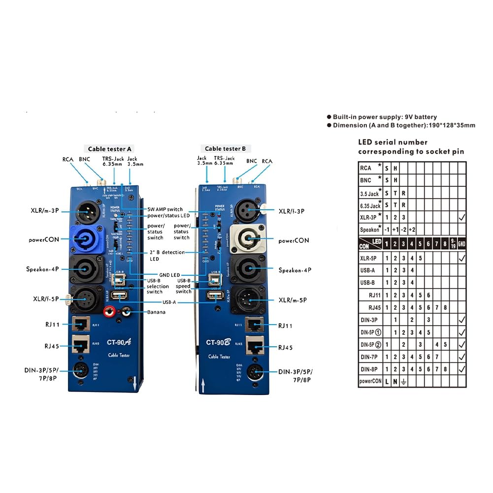 CT-90AB Tester di Cavi Audio Multi-Funzione Staccabile 16 In 1 Strumento di Test Cavi con Display Digitale XLR Automazione