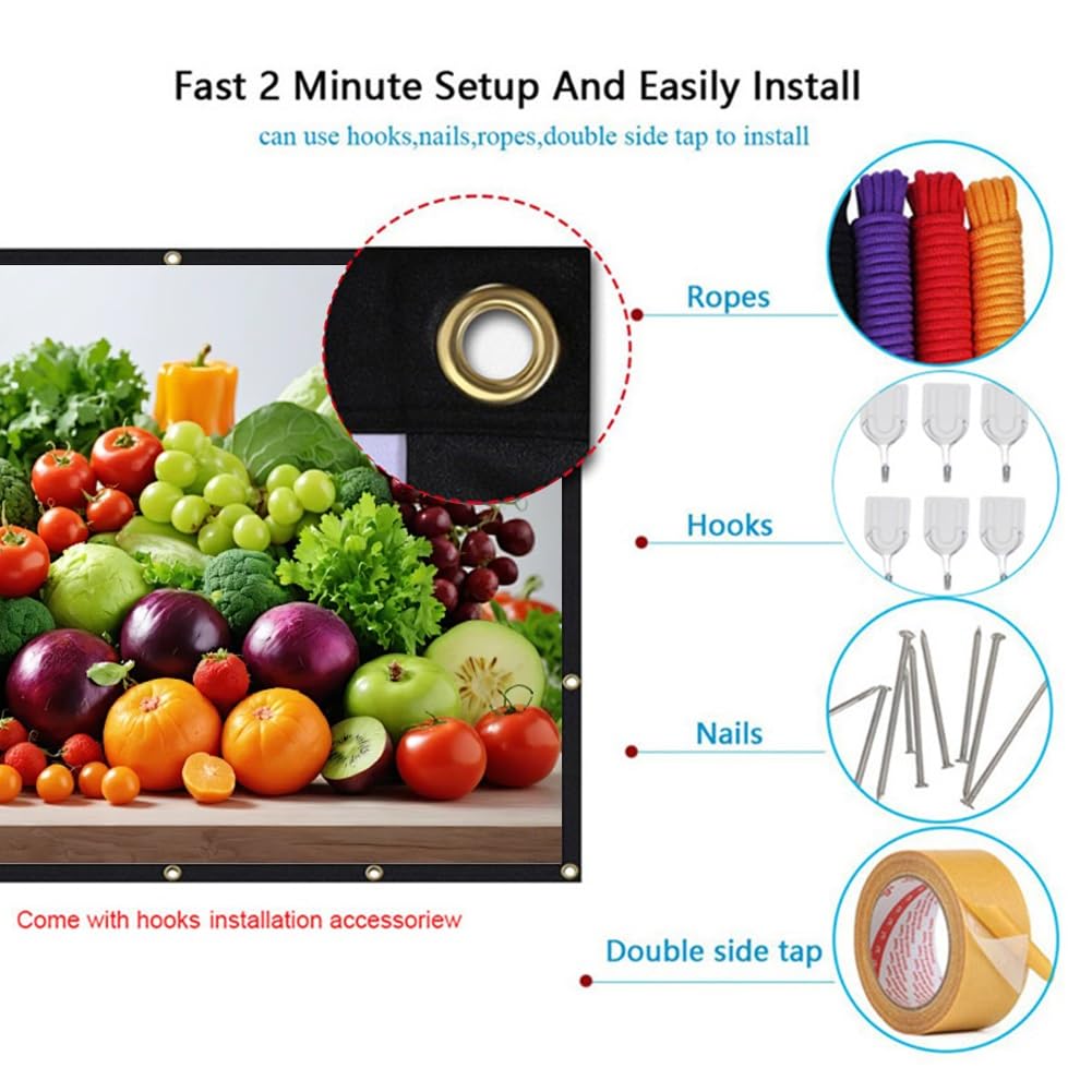Schermo per Proiettore da Esterno da 60-300 Pollici, Telo per Videoproiettore Pieghevole Portatile 16:9 4K HD per Home Theater, Cinema All'aperto(110in(243x140cm))