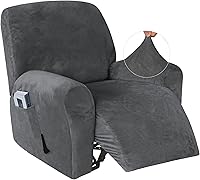 Vista 14 de 4 fundas de terciopelo para sofá reclinable, fundas elásticas para sofá reclinable de un solo asiento con bolsillo lateral, funda para asientos