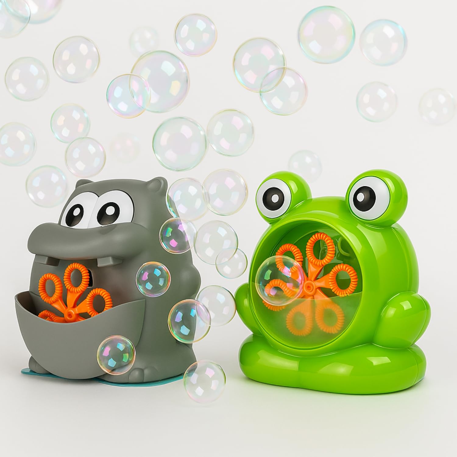 BEPER Máquina de Burbujas para Niños – Forma de Animal (Hipopótamo o Rana) – Funcionamiento Continuo – 56 ml de Líquido Incluido, Pilas No Incluidas