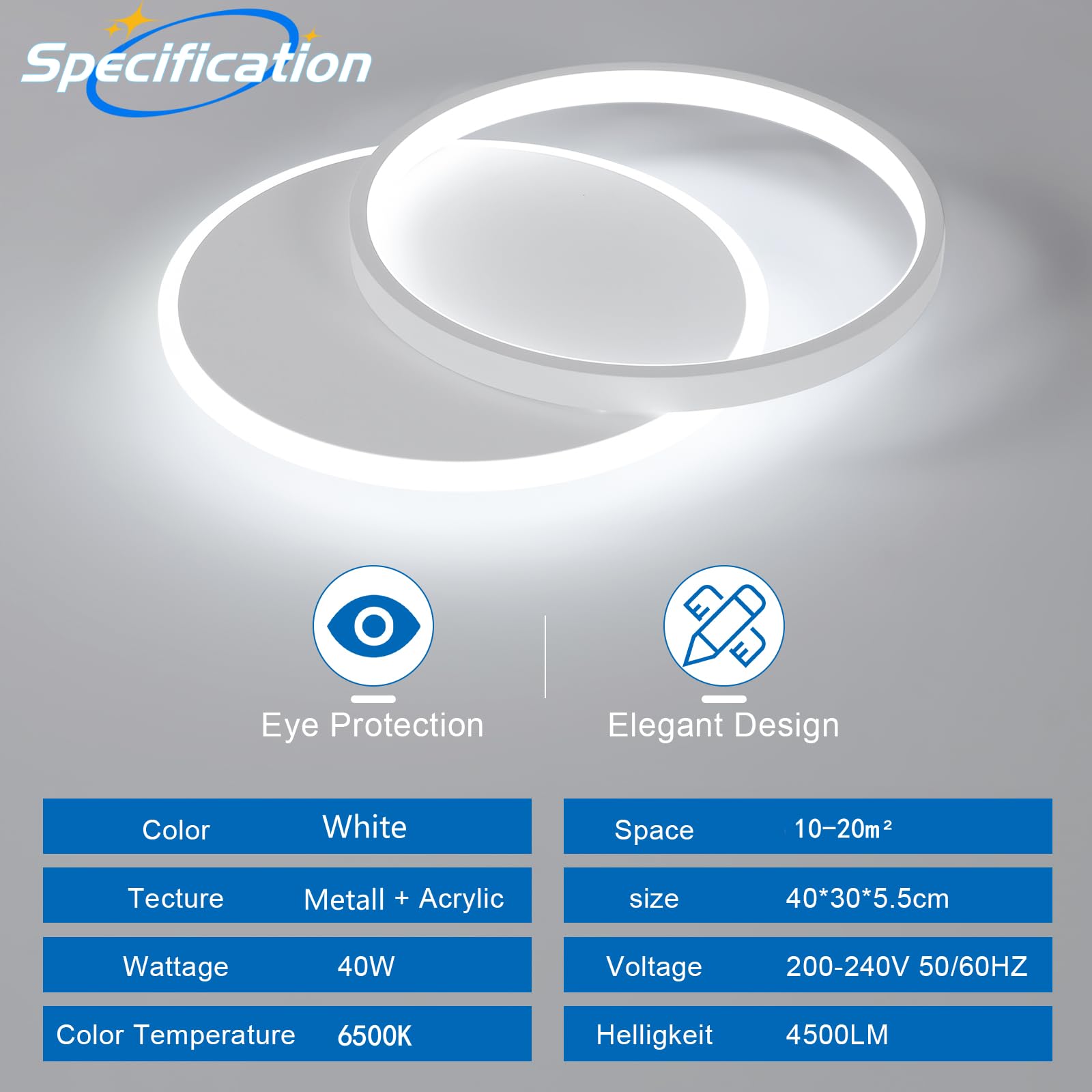 Tealight Plafoniera LED Soffitto 40CM, 40W Lampada da Soffitto Moderna Camera da Letto, Luce Bianca Fredda 6500K Plafoniere Rotondo 4500LM per Soggiorno, Cucina, Bagno