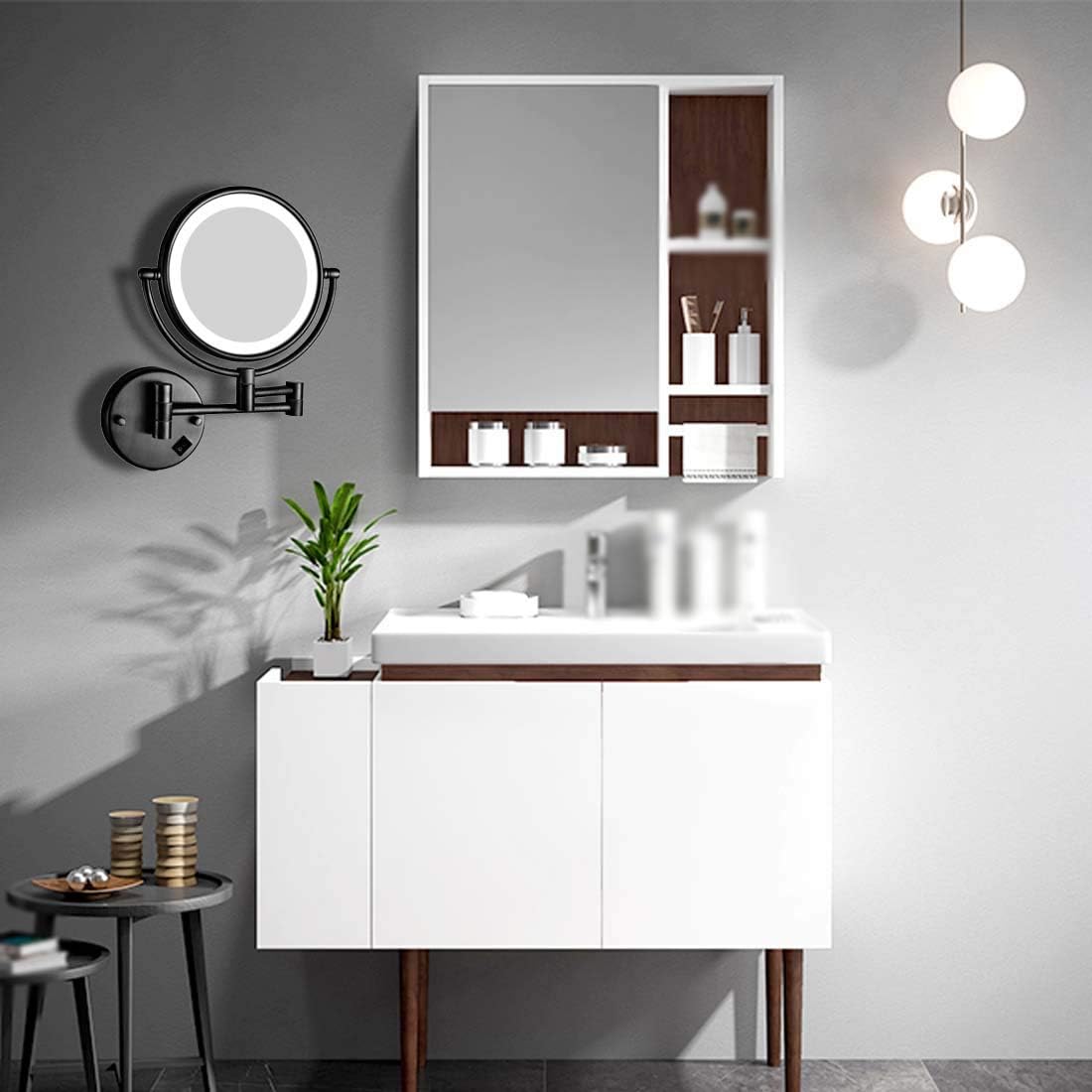 Wall Mounted Makeup Mirror with 5X Magnification, 8 Inch Double Sided Vanity Magnifying Mirror for Bathroom, Oil-Rubbed Bronze, USB Rechargeable