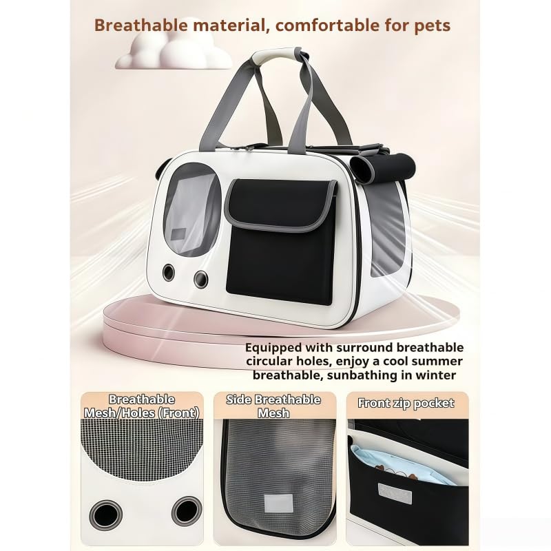 Transportín Perros Gatos para Suzuki Vitara/Grand Vitara Asiento Trasero Coche Bolsa de Transporte Plegable Bandolera Viaje Rejilla Transpirable,Beige/Black