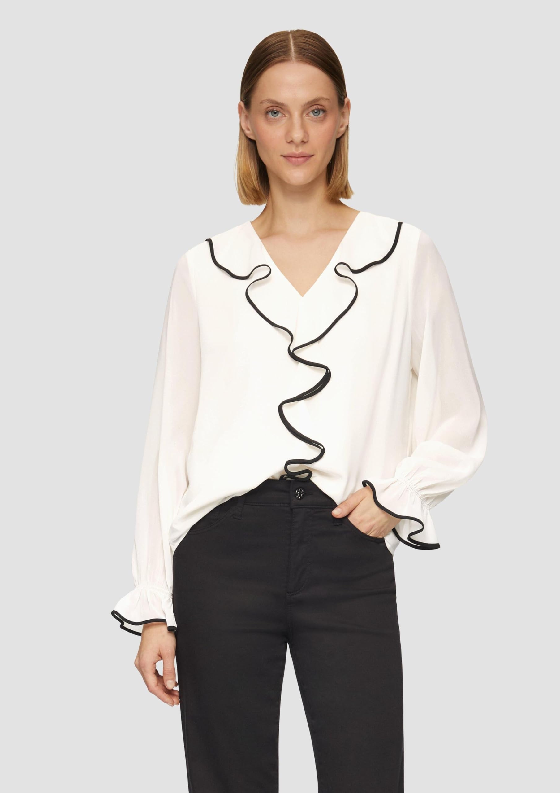 Chiffon-Bluse mit Rüschen-Besatz