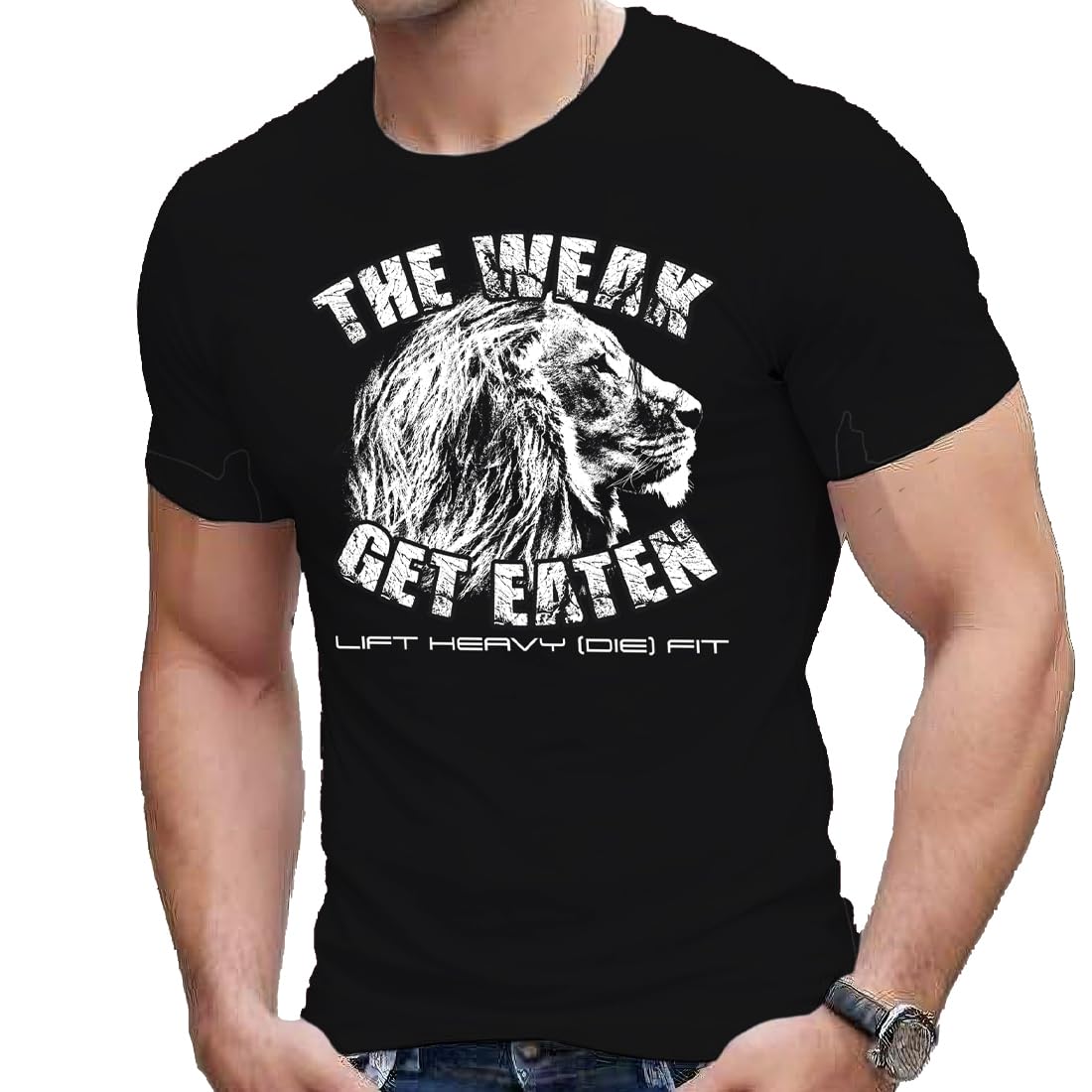 Weak Get Eaten Lions Head T-Shirt - Motivational Weightlifting Shirts for Men and Women - Gym Training Motivation Military