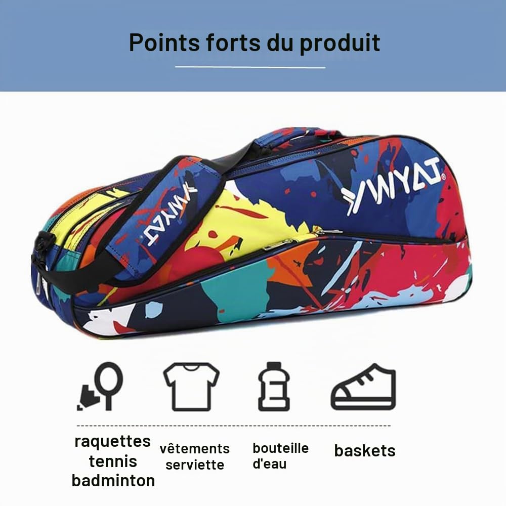 Sac de Badminton Tennis Imperméable à l'eau, pour 3-6 Raquettes avec Fermeture éclair, Sac à Dos Sport, pour Hommes Femmes (Yaune)