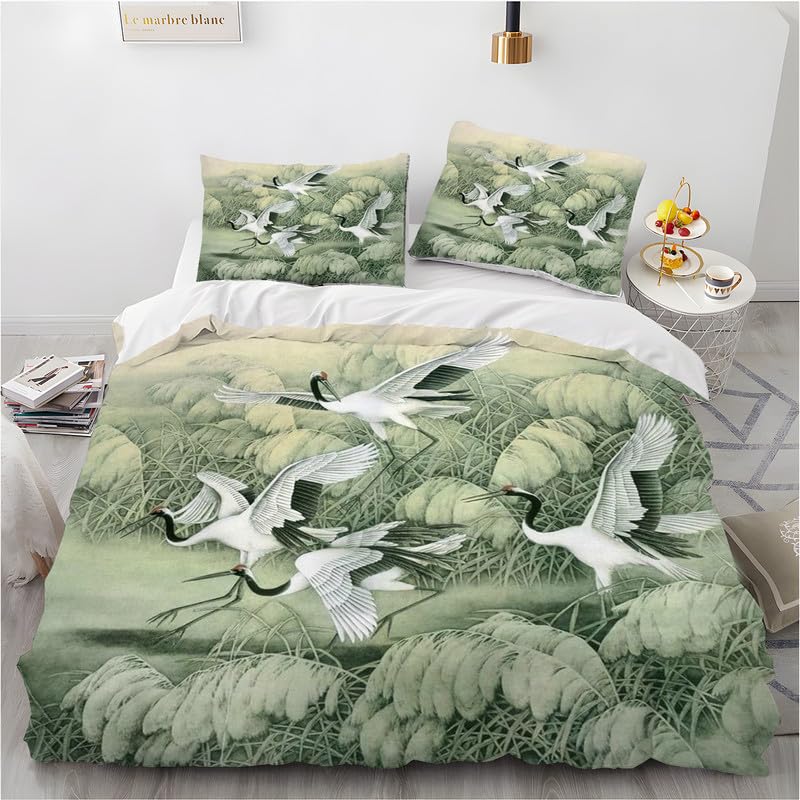 ZHINV Bettwäsche 90x200 Kranichwald Bettbezug 90x200 mit Reißverschluss Bettwäsche-Sets Kinder Reversibel Deluxe Weiche