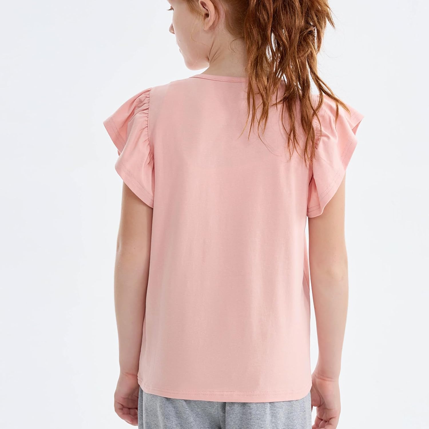 Girls Summer Shirts Kids Striped Ruffle Sleeve T Shirts Crew Neck Casual Tops Cute Short Sleeve Tees 5-14 Years - Image 4