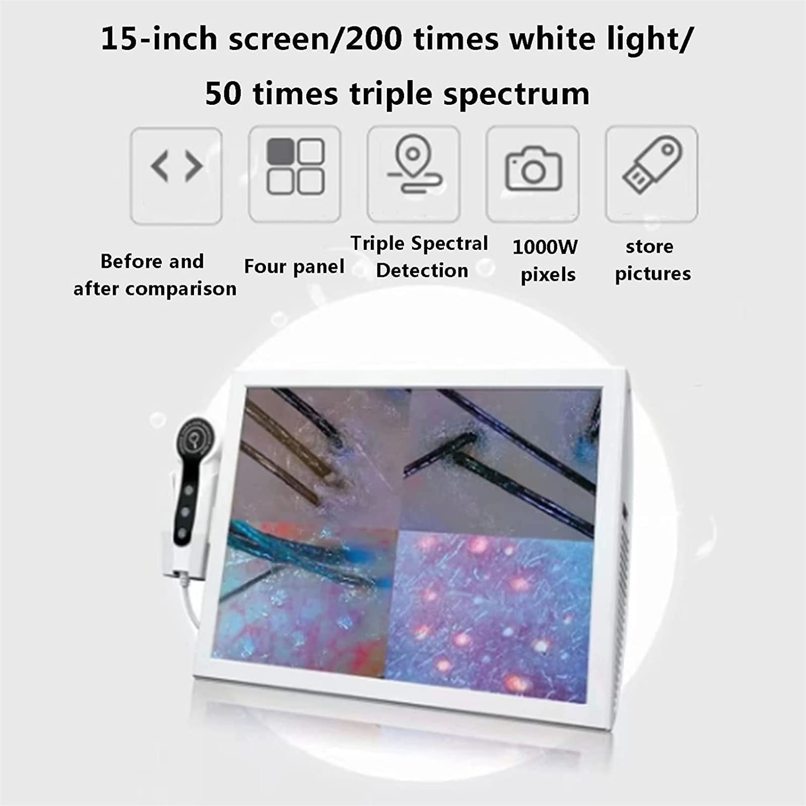 50X/200X Analizador de Cabello para diagnóstico de Piel, Pantalla LCD de 15 Pulgadas Máquina analizadora de Piel para diagnóstico de Piel Digital Operación Simple