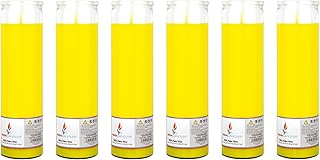Mega Candles 6 pcs Unscented Yellow Glass Container Devotional Prayer Candles, Shortening Wax Candle 2 Inch x 8 Inch, Sanctuary, Vigils, Prayers, Spiritual, Blessings, Religious, Altar, Remembrance