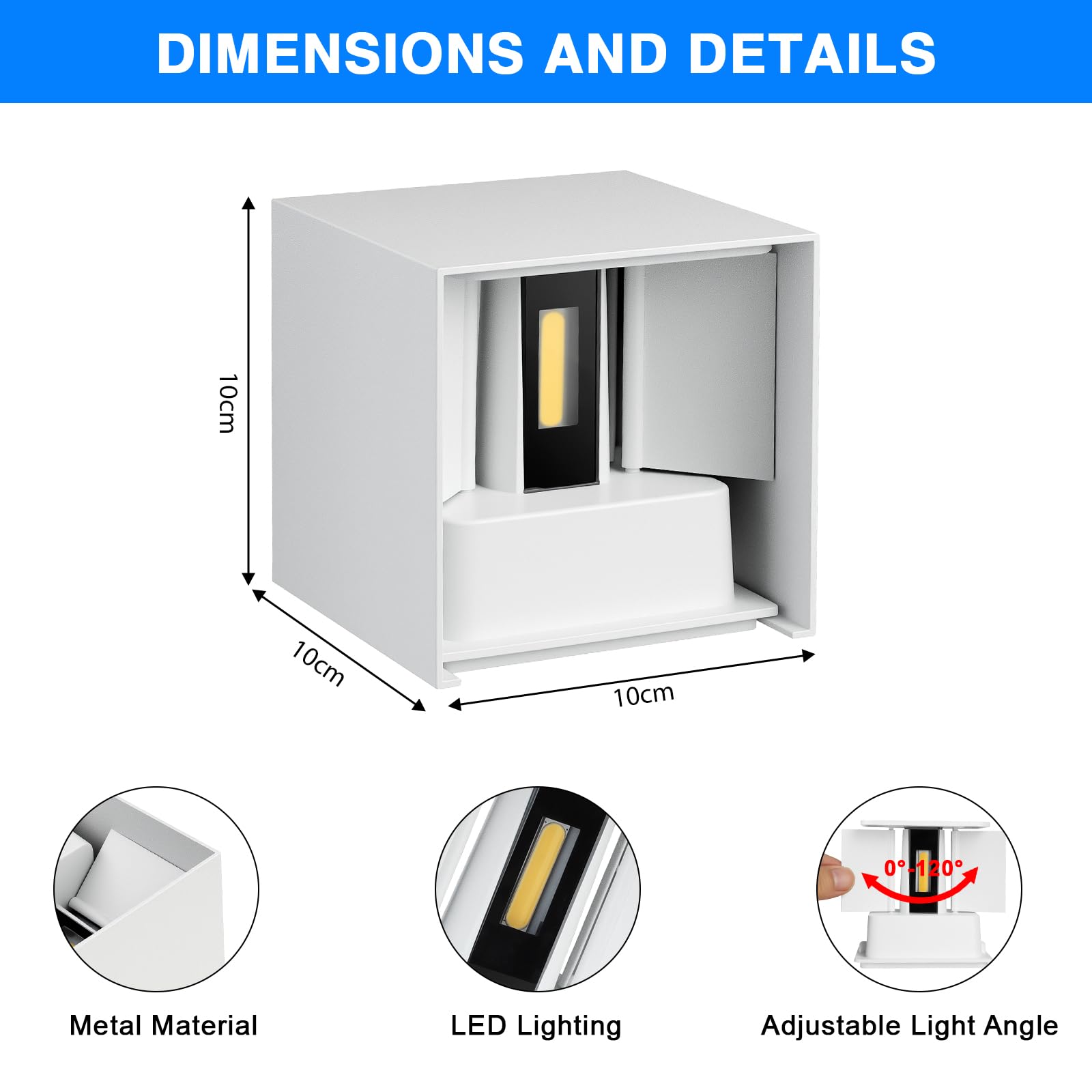 ERWEY 2 pezzi Lampada da parete a LED bianco caldo 12W Lampade da parete impermeabili con angolo di emissione regolabile IP54 Illuminazione a LED da parete per interni ed esterni, bianco