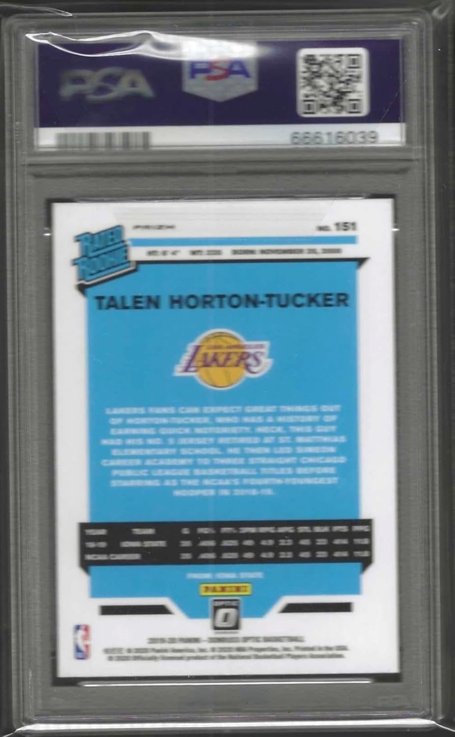Talen Horton-tucker 2019-20 Panini Donruss Optic Holo Rookie Rc Psa 10 Gem Mint - Basketball Cards