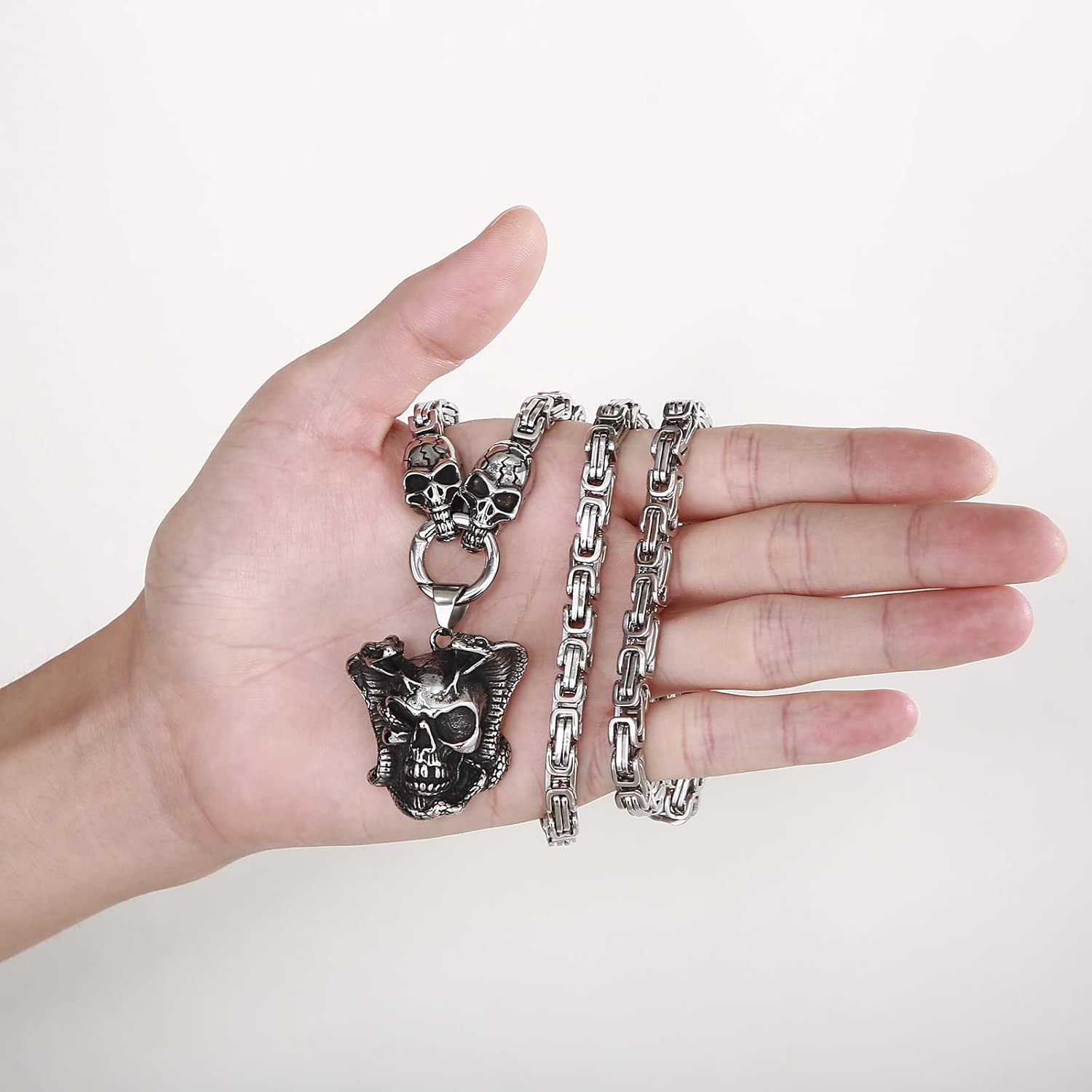 Gothic Skull Snake Necklace for Men Women Stainless Steel Silver Tone Cuban Link Chain Punk Retro Mens Jewelry Pendant Necklace - Image 7