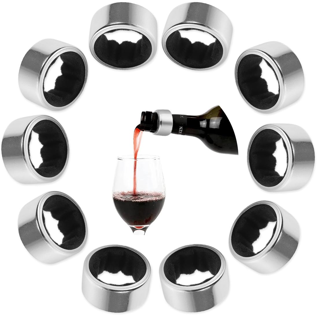 10 Stücke Edelstahl Rotwein Tropf Stop, Stop Ring Weinflasche, Tropfring Edelstahlwein, Kann in Bars, Restaurants und Häusern Verwendet Werden