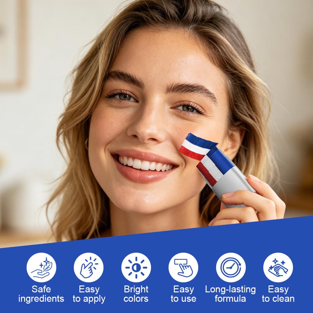 NAVESO Maquillage Bleu Blanc Rouge, 3 Stick Maquillage Bleu Blanc Rouge, Supporter France EM 2024, Crayon de Maquillage France, Kit Supporter France, Drapeau France Maquillagem pour France EM 2024