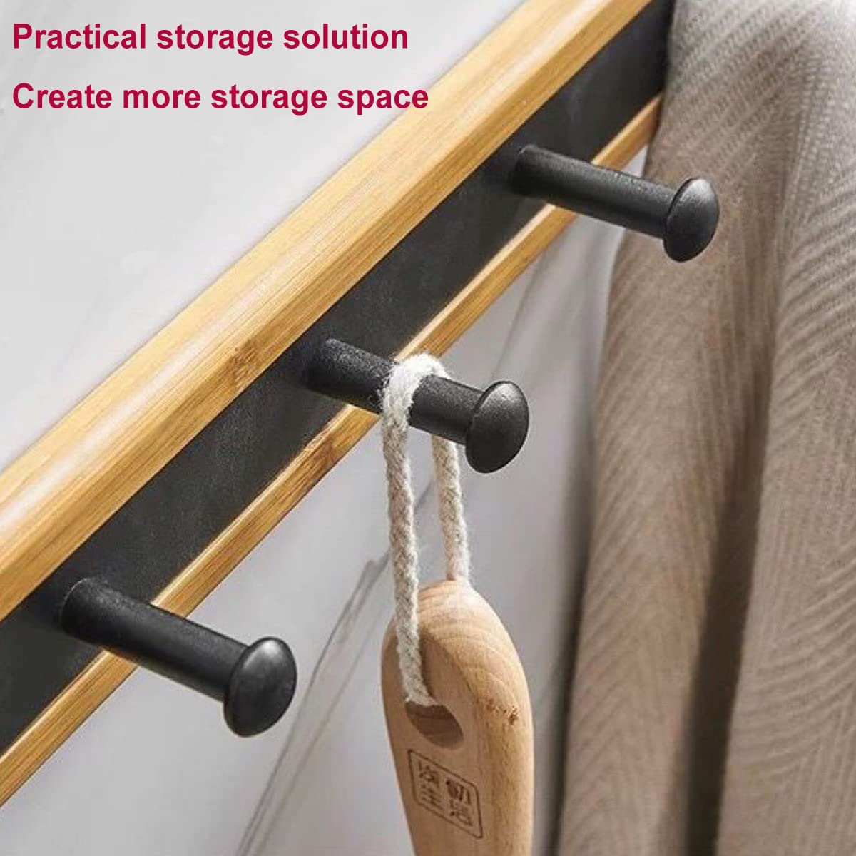 LANMOU Over Door Hanger 40cm (15.7") Over Door Hooks with 6 Hooks Heavy Duty Coat Hook Bamboo Wooden Doors Organizer Rack for Hanging Clothes Keys - Image 4
