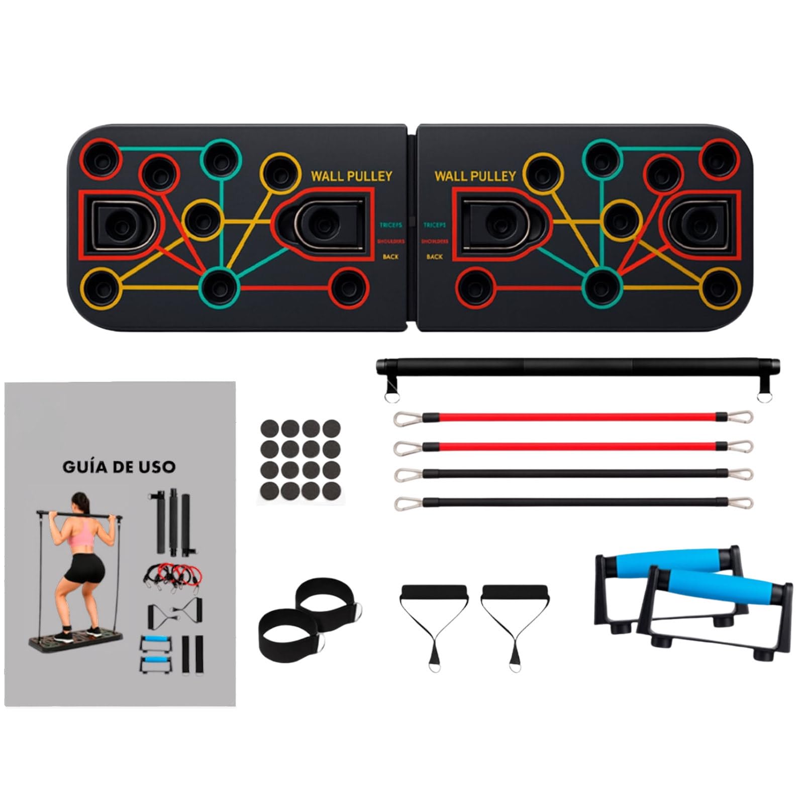 Tabla de Ejercicio en Casa - Tabla de Flexiones Calistenia Gym en Casa - Flexiones Push Up Abdominales Pilates - Ejercicio Multifuncional - Incluye Guia Ejercicios Instrucciones y Rutinas en Español