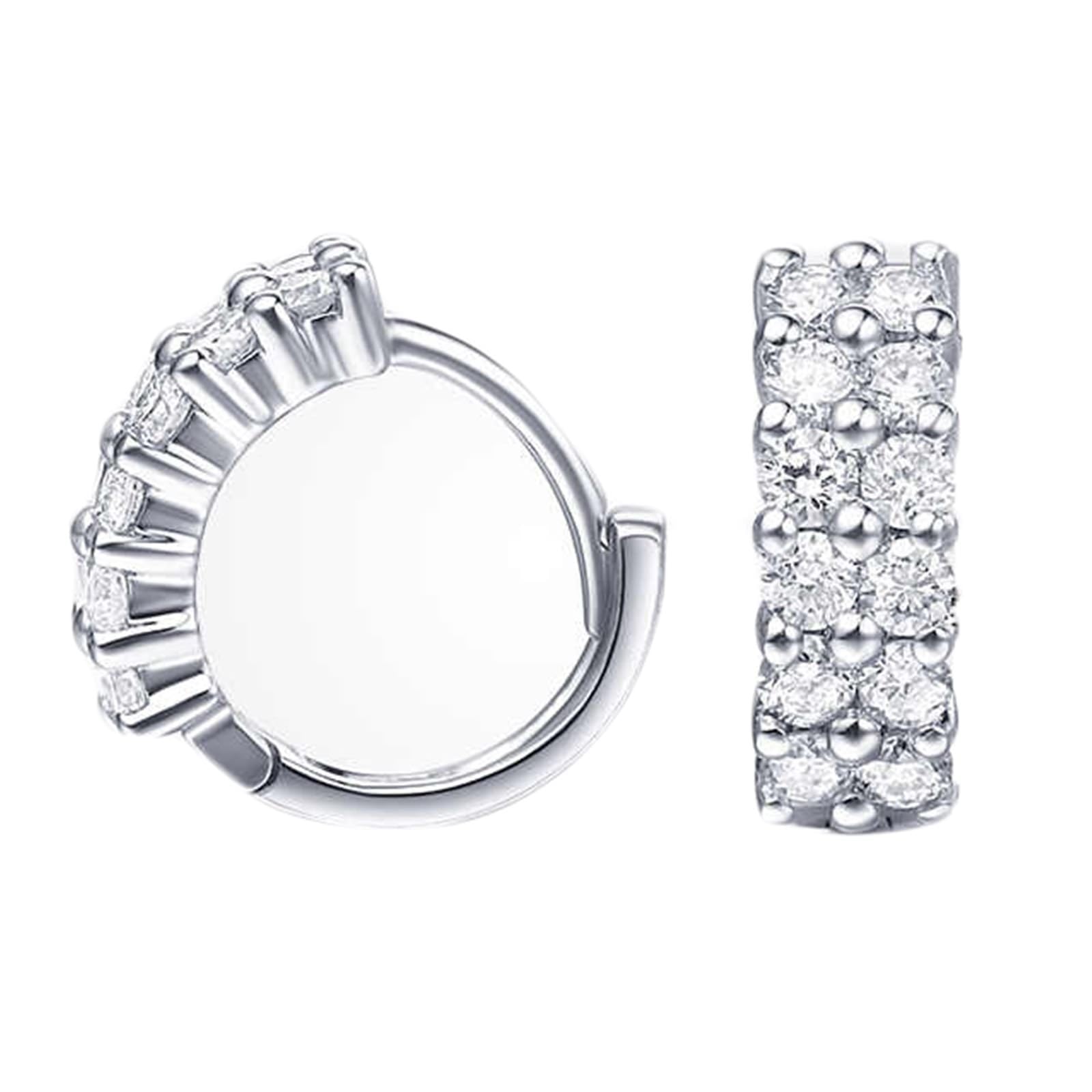 Creole Hoop 9K/14K/18K białe złoto, białe laboratorium stworzone diamenty podwójne rzędy kolczyków na sztyfcie damskie okrągłe szlify, 750/585/375 złote kolczyki chłopięce prawdziwe